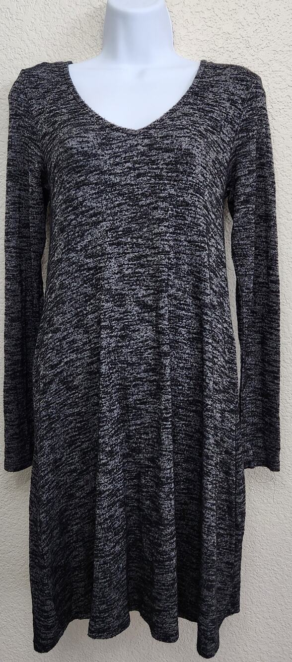 Just Be Black White Marled Knit Mini Dress Small Crisscross Back Ribbon Tie Soft